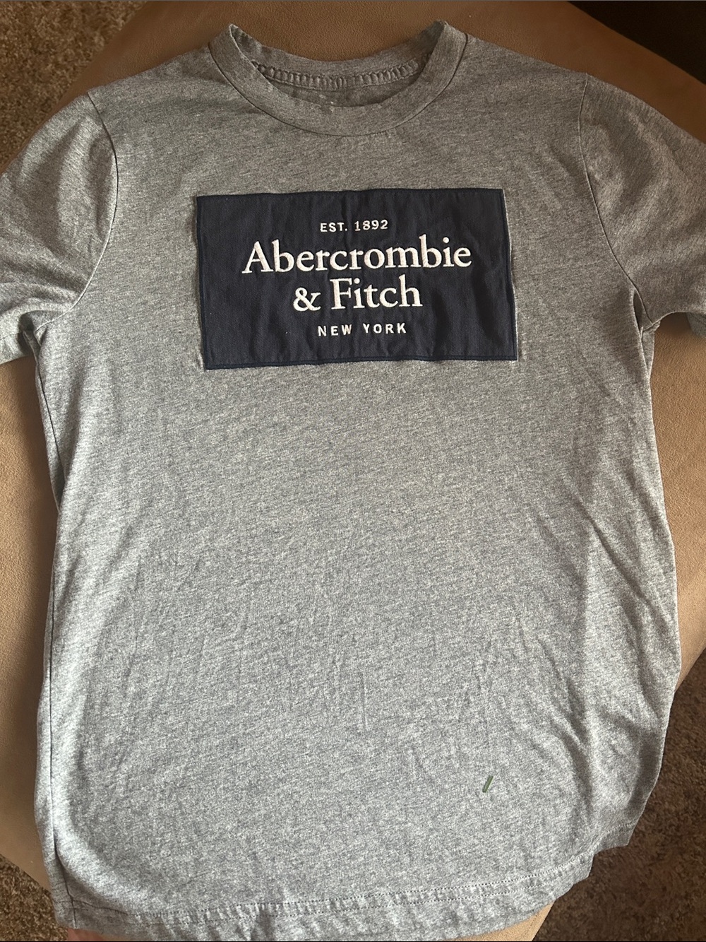 abercrombie kids Heather Gray Tee with Navy Logo Patch